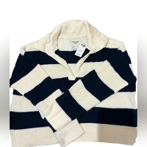 NWT ABERCROMBIE NAVY & WHITE STRIPED RUGBY SWEATER